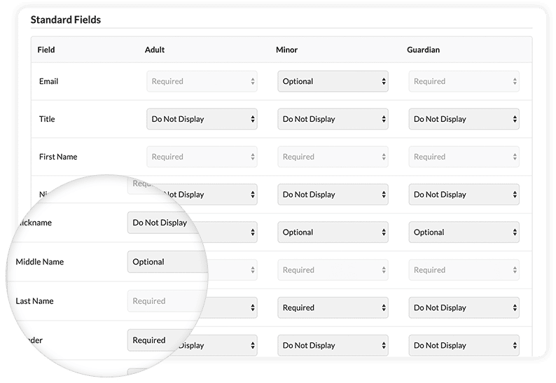 Select the fields to display on the photo release